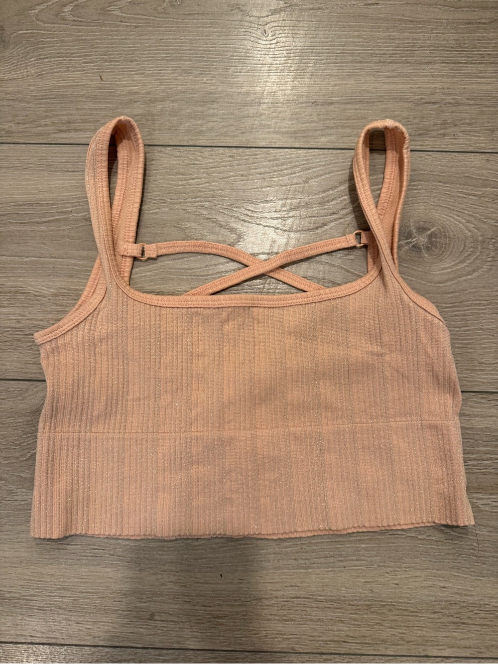 Urban Outfitters Peach Ribbed Cropped Tank with Crisscross Straps